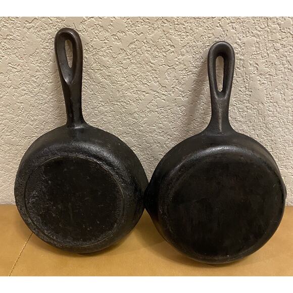 Set Of 2 VINTAGE CAST IRON SKILLETs 6 1/2 INCH Primitive Decor - Picture 2 of 5